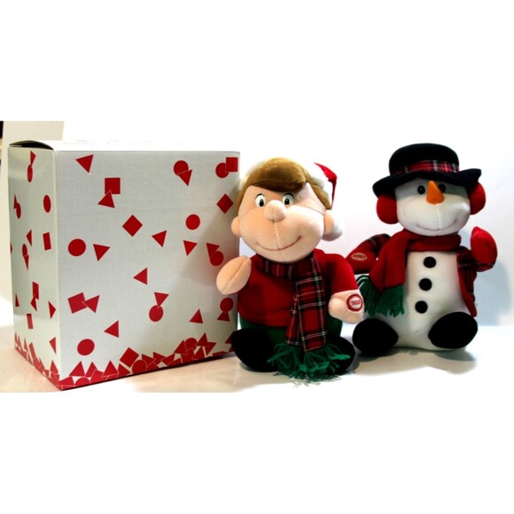 Avon 1998 Kids Sing Along Snow Pals Plush Set Christmas Talking Snowman Boy Vtg